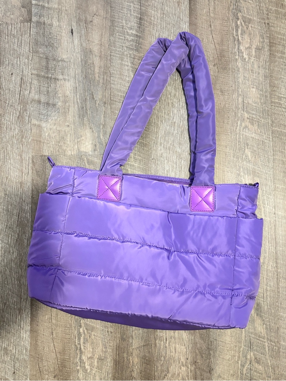 Puffy Quilted Shoulder Tote - Purple